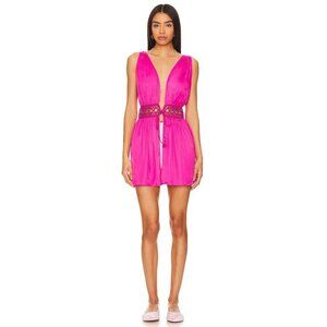 My Beachy Side Ruby Crochet Open Front Mini Dress Fuschia Womens Size Medium